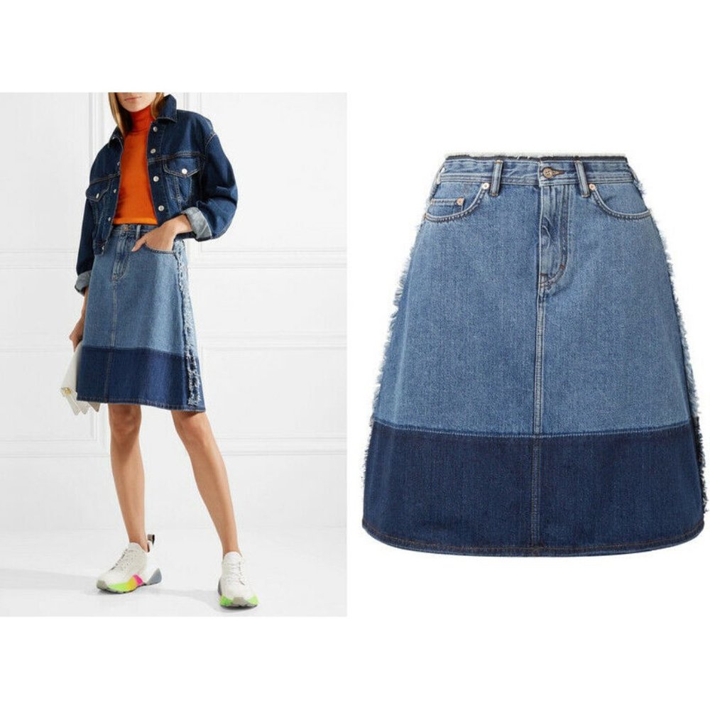 NEW acne studios halona two tone denim skirt 32 - Picture 2 of 2